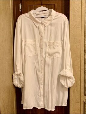 Intro Plus Size 3X Heavyweight White Lyocell Tunic Snap Front Shirt Roll Tab